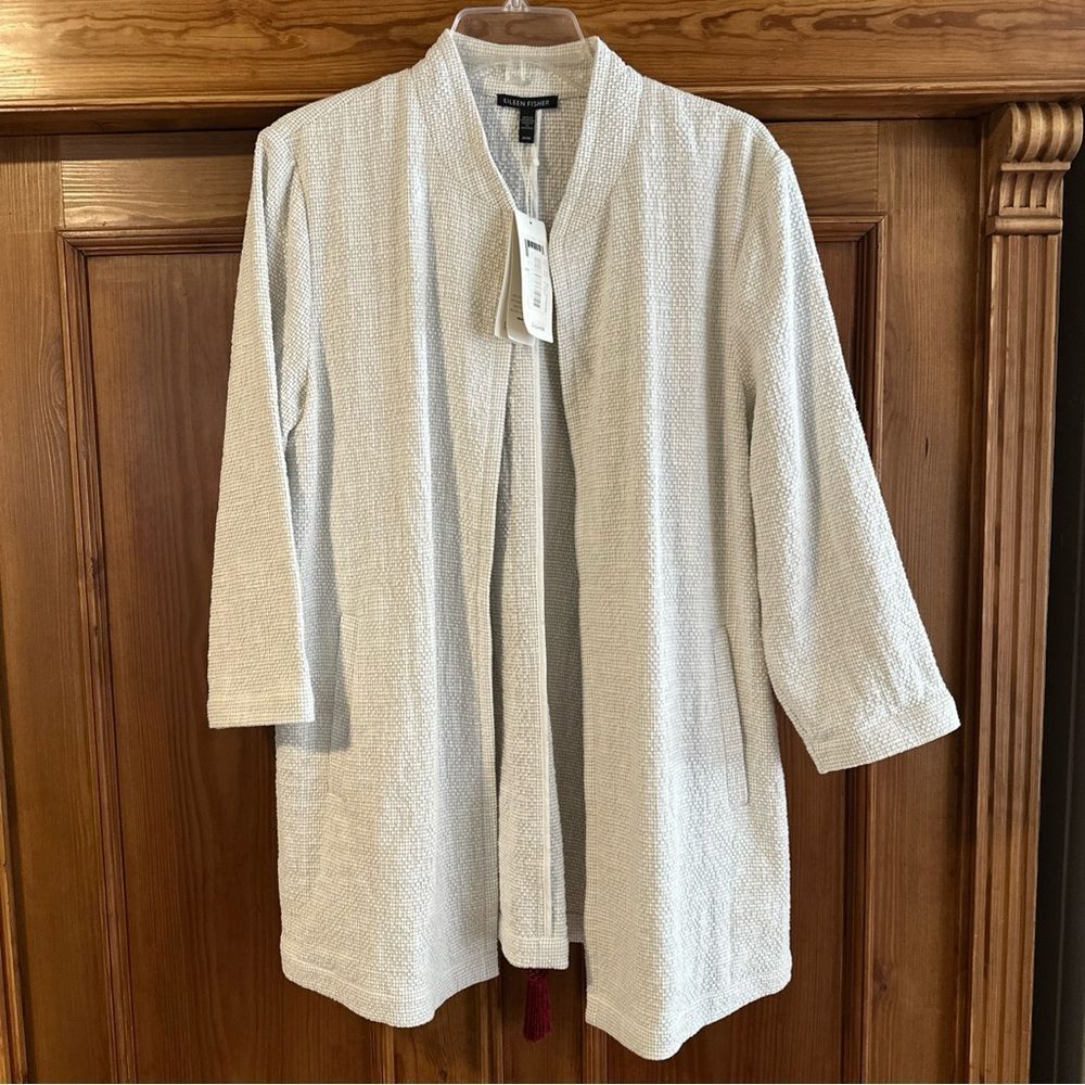 Eileen Fisher Light Gray Textured Open Blazer